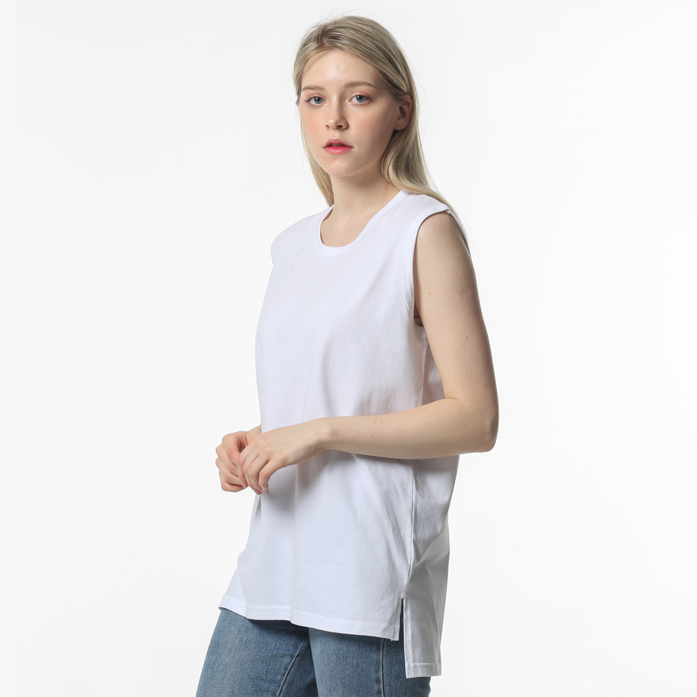 남녀공용 레이어드 이너 오버핏 무지 라운드 민소매 티셔츠 S-4XL